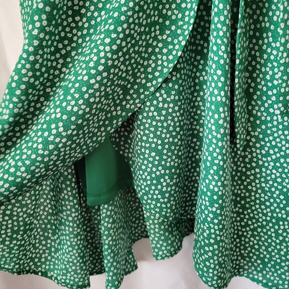 Sienna Sky XS Green White Print Wrap layered dress Cold Shoulder Side Tie Lined - Picture 6 of 14